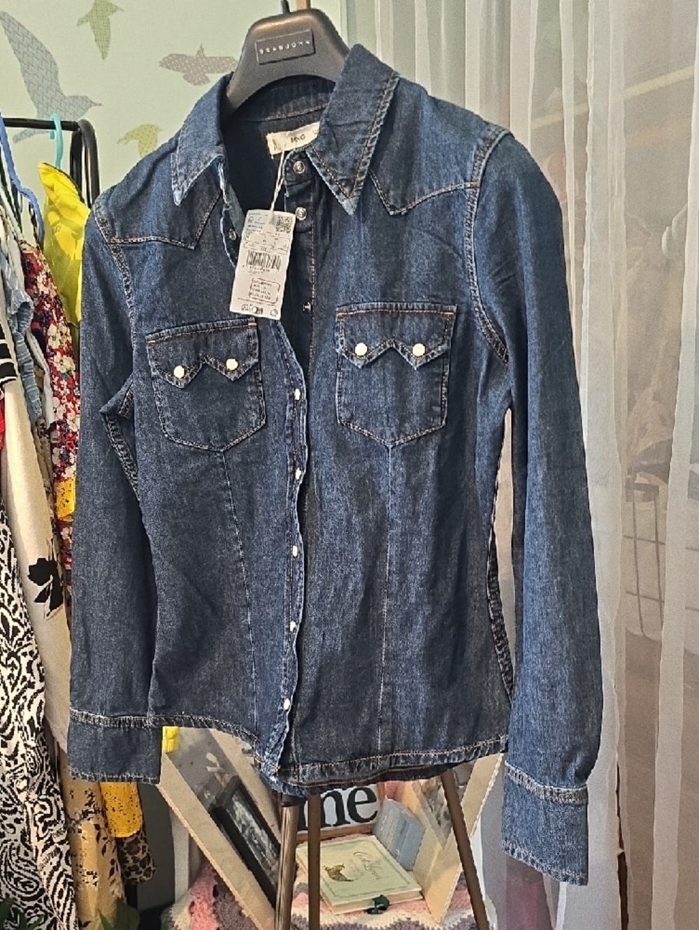 Mango Denim Shirt Chest Pocket NWT Medium Open Blue